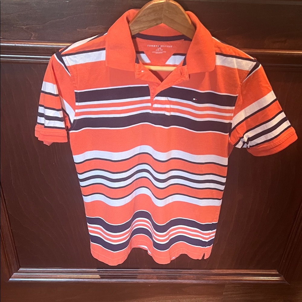 Boys 12-14 Tommy Hilfiger Orange, White & Navy Striped Polo